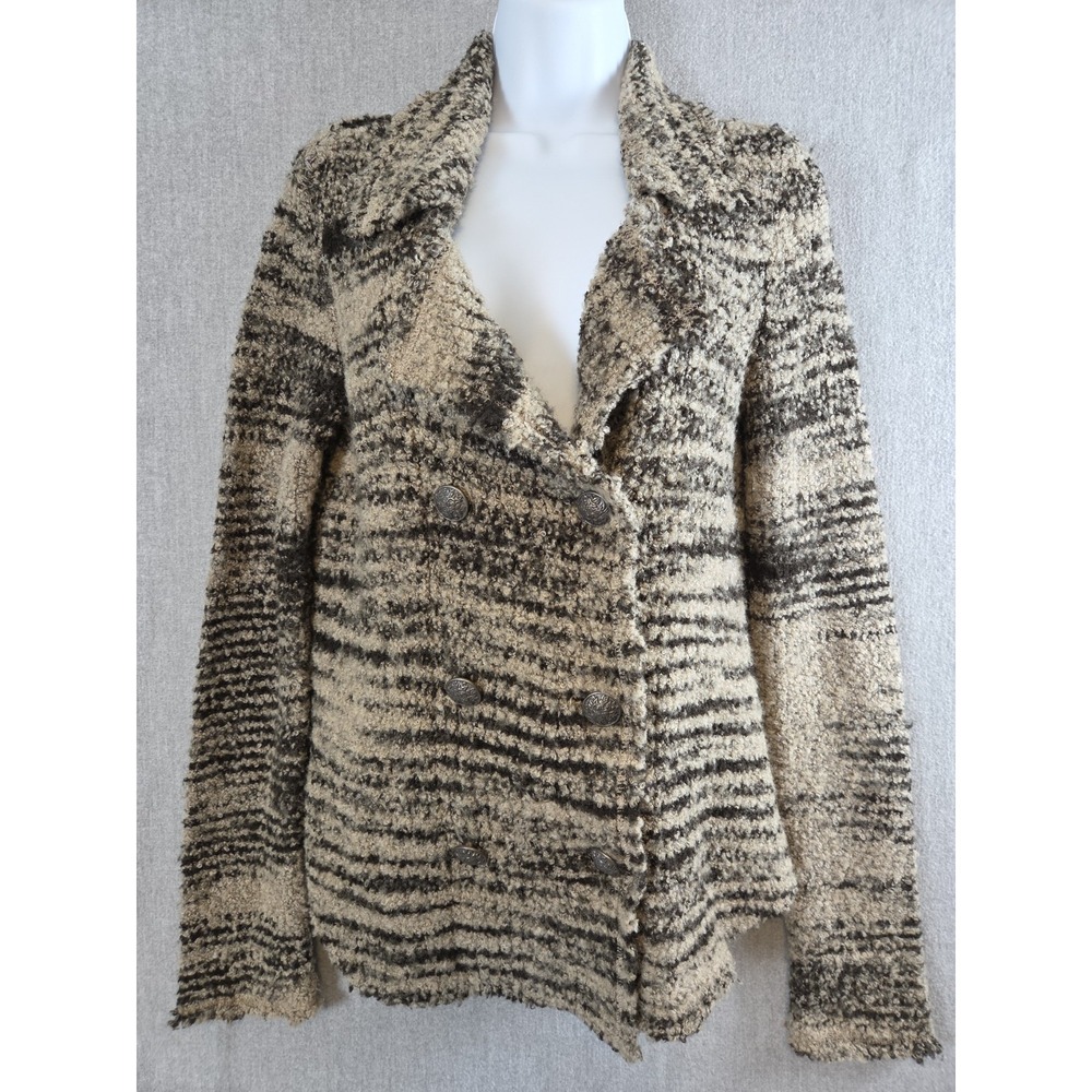 Free People Zebra Stripe Yarn Knit Sweater Jacket Size XS Wool Blend Boho